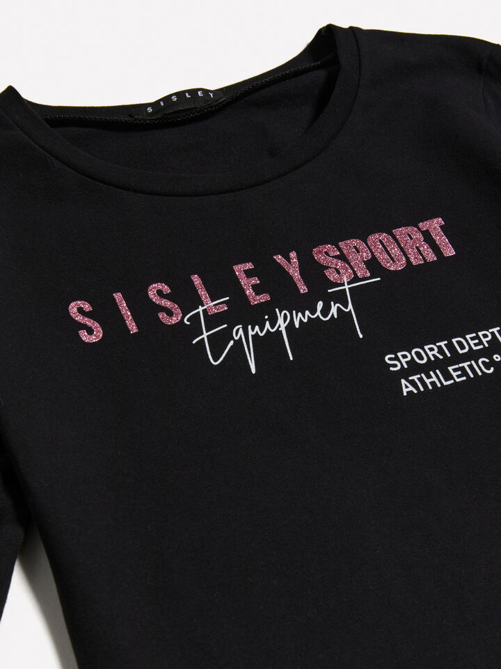 Black t-shirt with glitter print - girls' long sleeve t-shirts - Black | Sisley Young image number 2